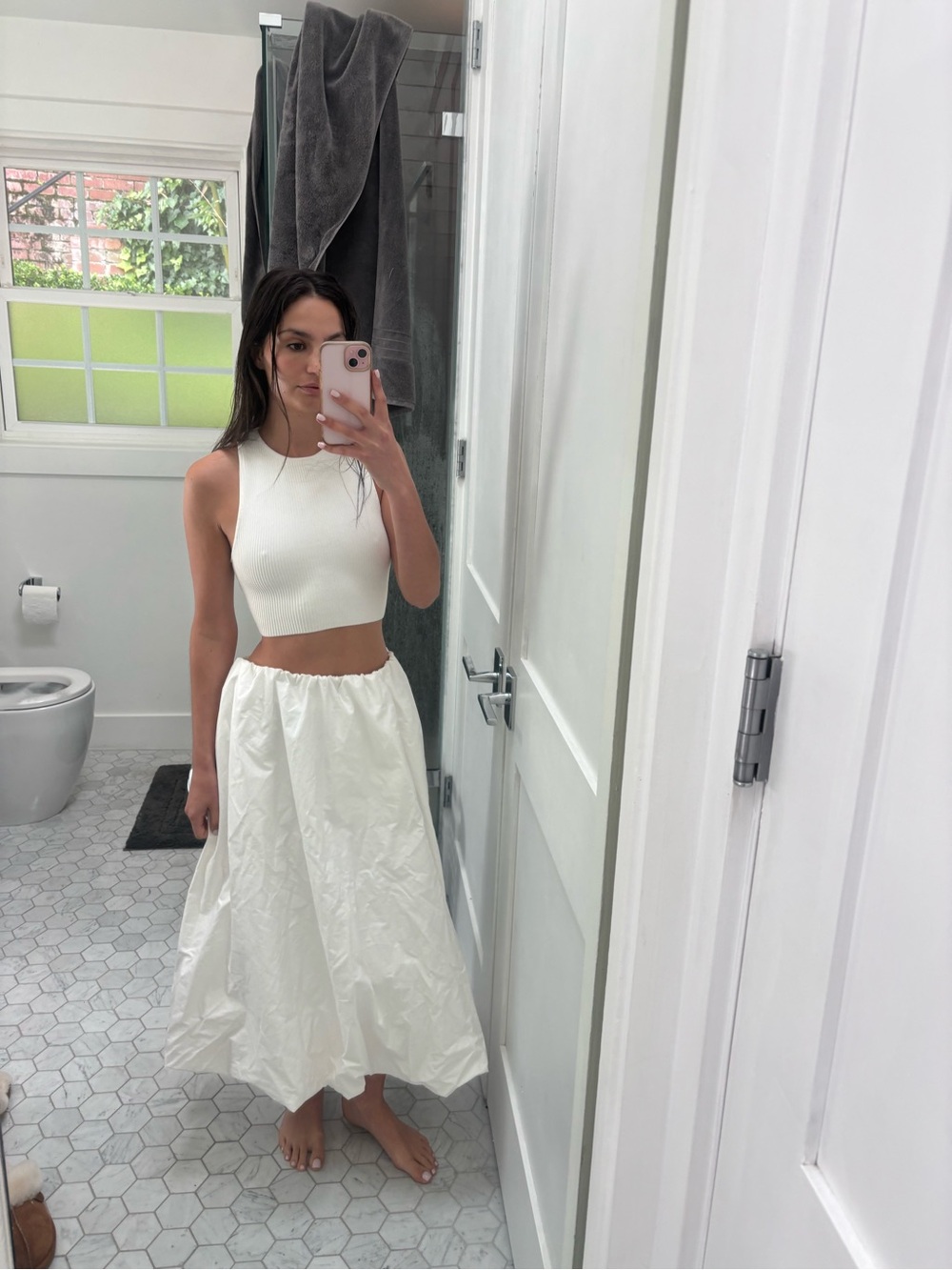 Zara White Maxi Skirt with Gathered Waist